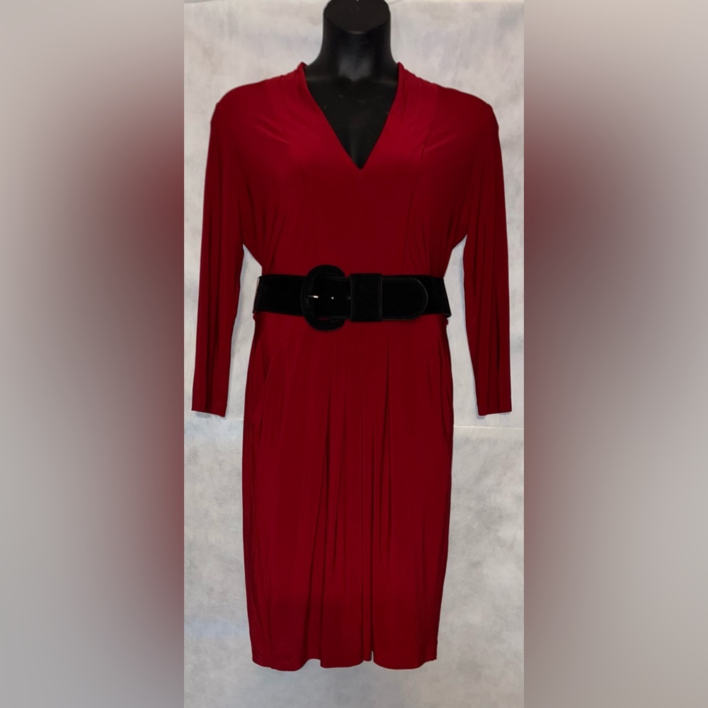 Elegant Red Dress with Black Belt